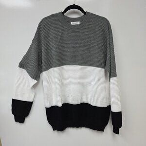 Sweater Womens XXL Gray White Black Colorblock Knit Pullover